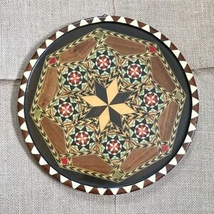Taracea Round Inlaid Wood Decoration Trivet Wall Hanging Spanish Folk Art Indie